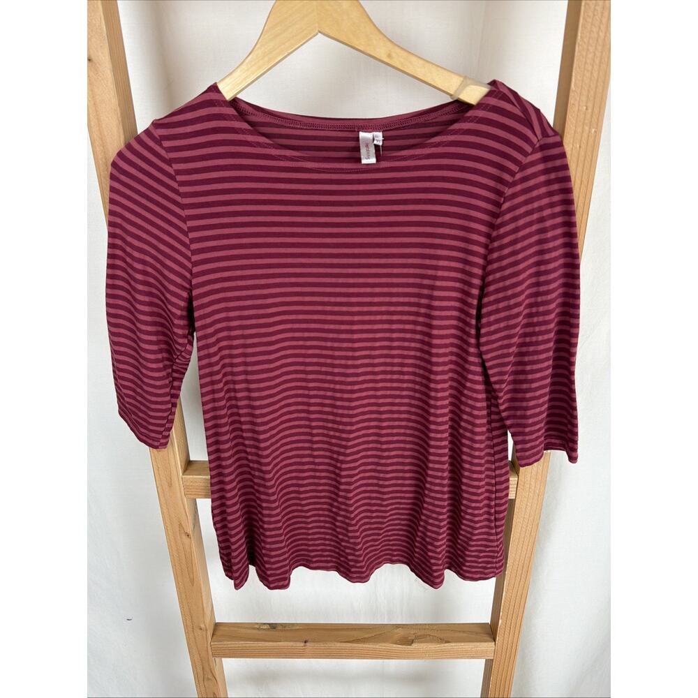 NWT Kleen Red Bean 3/4 Sleeve Striped Top #0837 SIZE S